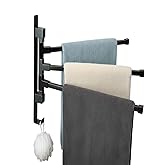 MooxuHM 3-Arm Oil Rubbed Bronze Swing Out Towel Rack - Wall Mounted Bathroom Towel Bar with Hook
