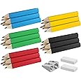 Marspark 30 Pcs Short Triangular Fat Pencils Bulk 3.5 Inch Wooden Triangular Jumbo Pencils for Preschoolers, Kindergarten, Toddlers and Beginners with Sharpener and 2 Erasers(Vivid Colors)