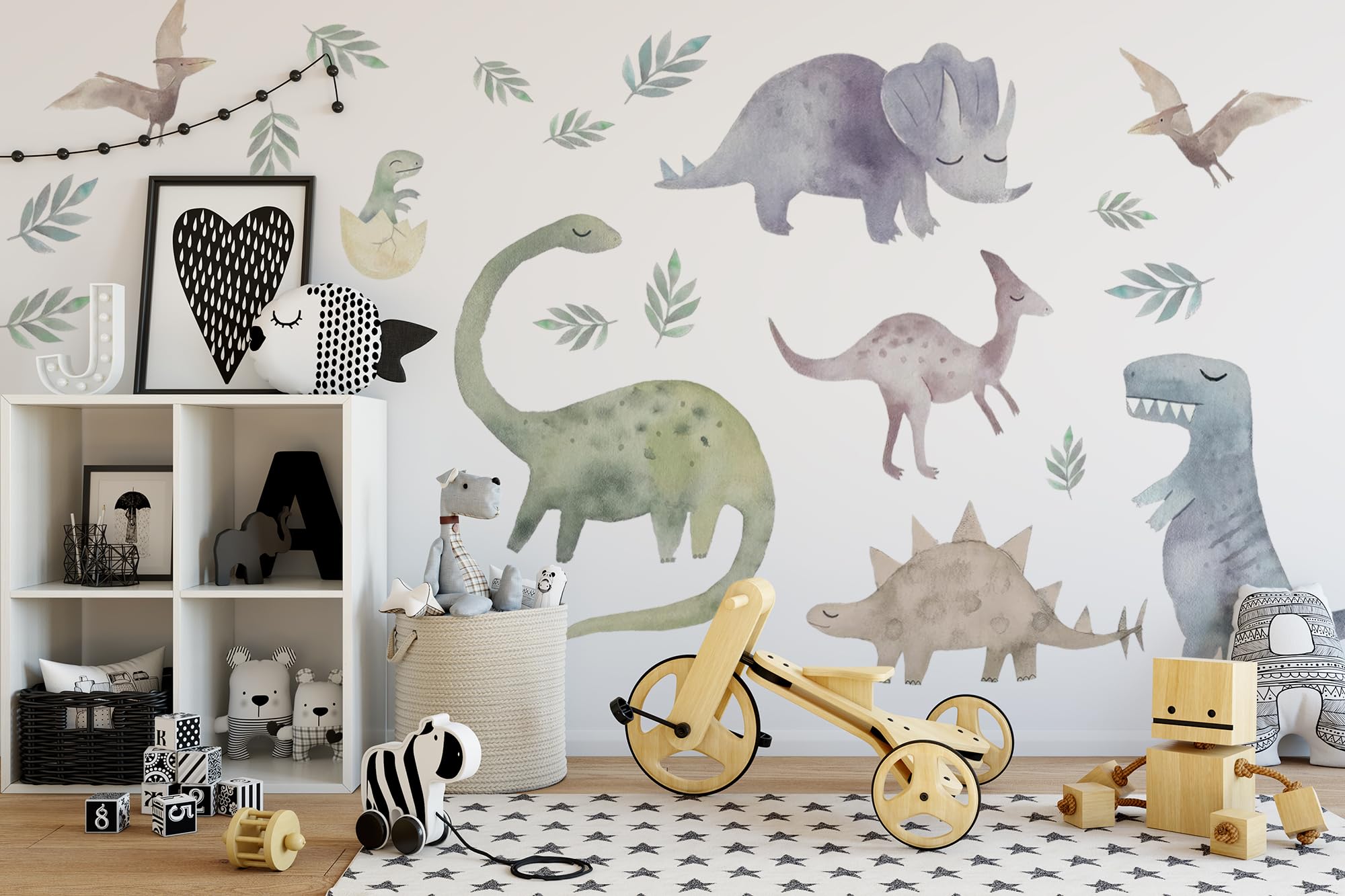 BelleImpression - Dinosaur Wall Decal Jurassic Set (105cm W x 165cm H) Removeable Watercolour Stickers Perfect for Nursery or Bedroom Decoration. Suitable for Kids, Toddler or Children.