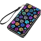 stmedazm Colorful Dog Paw Prints Print Women Large Capacity PU Leather Double Zipper Wallet, Multifunctional Clutch Purse for Cash/Card/Coin/Smart Phone