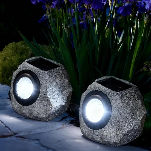 FASHIONODA 2 PACK SOLAR FAKE ROCK LIGHT OUTDOOR GARDEN DECORATIONS SPOT LIGHTS : LED LANDSCAPE LIGHTING FOR PATHWAY LAWN PATIO PORCH YARD WALKWAY