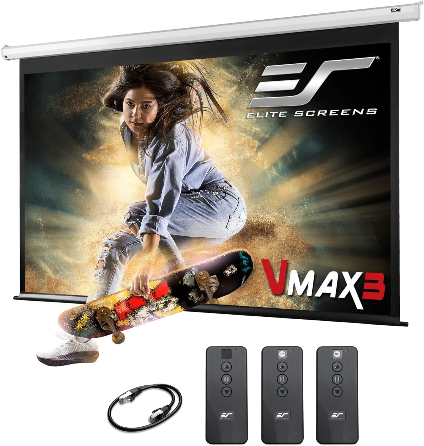 Photo 1 of Elite Screens 166-INCH Motorized Projector Screen, Full Remote Kit, Retractable Projection Movie Home Theater Gaming, VMAX166XWH3