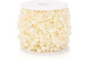 HAKACC 197 Feet Ivory Pearl Bead String Decoration, Faux Pearl Garland Roll Strand for Craft String Pearls for Flowers Wedding Christmas Party Valentine Decoration DIY Accessories（3-8mm）