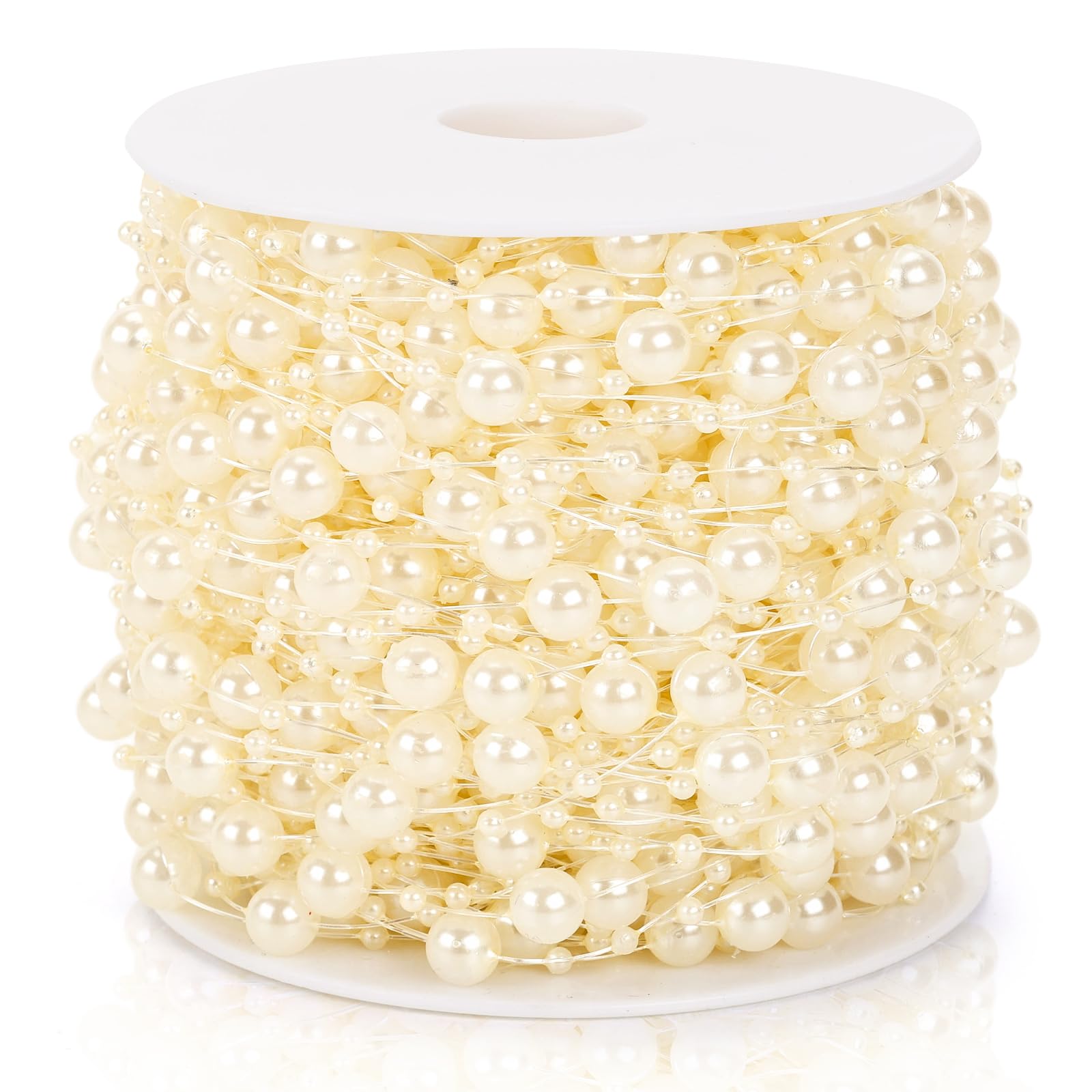 Photo 1 of HAKACC 197 Feet Ivory Pearl Bead String Decoration, Faux Pearl Garland Roll Strand for Craft String Pearls for Flowers Wedding Christmas Party Valentine Decoration DIY Accessories?3-8mm?