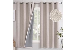 YoungsTex Linen Blackout Curtains 63 Inch Length for Bedroom, Room Darkening Window Drapes with Grommet Thermal Insulated Black Out Blinds for Winter Living Room, 2 Panels, 52 X 63 Inch, Beige