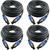 Yoico 4X 25 Feet Professional Speakon to Speakon Cables Wire, 12 Gauge AWG 2-Conductor Audio Amplifier Speaker Cord, 4 Pack