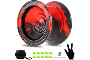 FETESNICE Yoyo Professional Trick Yoyos for Kids ResponsiveYo-yo for Beginner Unresponsive Yo yo for Adults with Yo-Yo Glove, Bag,10 Strings(Black-Red)