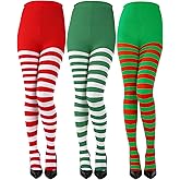 3 Pairs Christmas Striped Tights Full Length Tights Thigh High Stocking for Christmas Halloween Costume Accessory(3 Colors C, Adult Size)
