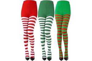 SUMIND 3 Pairs Christmas Striped Tights Full Length Tights Thigh High Stocking for Christmas Halloween Costume Accessory(3 Colors C, Adult Size)
