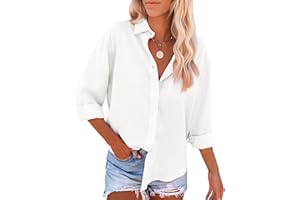 siliteelon Womens Button Down Shirts Cotton Dress Shirts Long Sleeve Blouses V Neck Solid Casual Tunics Tops with Pockets