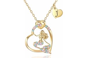 K-Acc 14K Gold-Plated Mermaid Initial Heart Necklace - Gifts for Girls