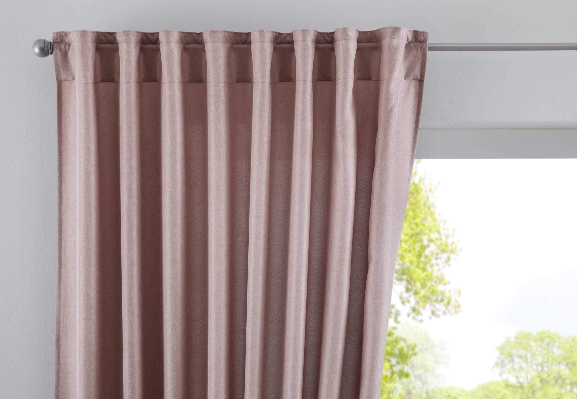Gardinenbox Cationic Jena Curtain Box Hidden Loops Opaque Linen Look Mottled Curtain Tape with Tie Backs 100% Polyester Taupe Height 225 x Width 140 cm