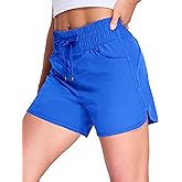 MIER Women's Running Shorts Quick Dry Athletic Workout High Waisted Active Shorts with Liner Zipper Pocket 4 Inch