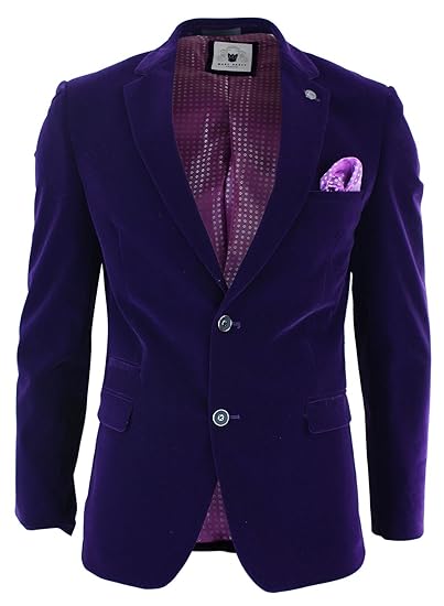 Mens Slim Fit Purple Plum 2 Button Smart Casual Velvet Blazer Jacket Tailored Fit: Amazon.co.uk 