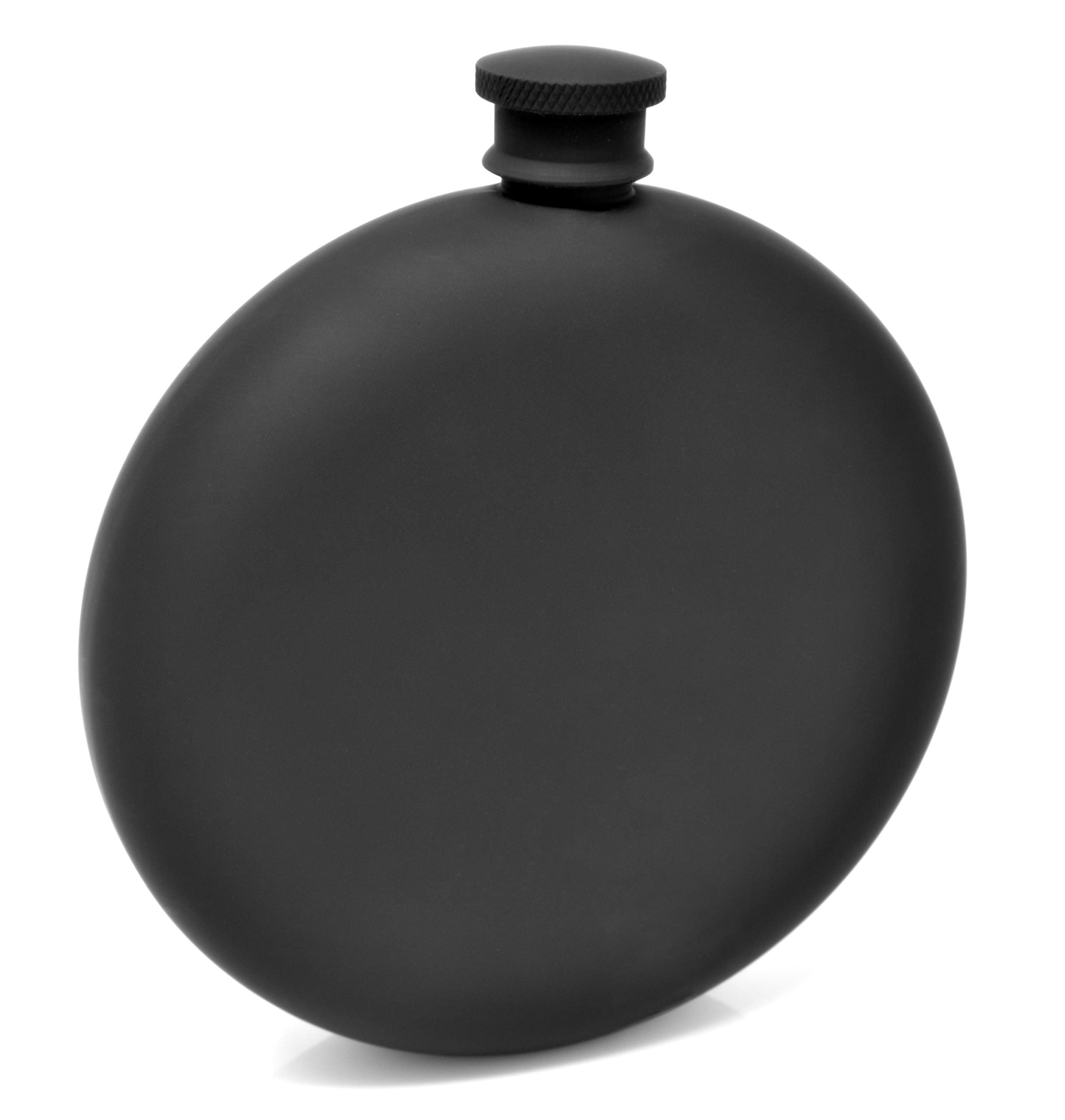 Hip Flask for Liquor Matte Black 8 Oz Stainless Steel Leak-Proof Circular with Funnel in Gift Package for Men & Women.