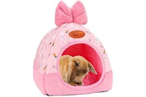 YUEPET Rabbit Bed Warm Guinea Pig Cave Beds Cute Bowknot Rabbit House and Hideouts Cage Accessorie for Bunny Guinea Pigs Chinchilla and Other Small Animals