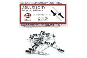 ASLLRISONY 160pcs Black 5/32-5/16 Inches Aluminum Blind Rivets, 4-8 mm Pop Rivets,Aluminum Grip and Steel Mandrel