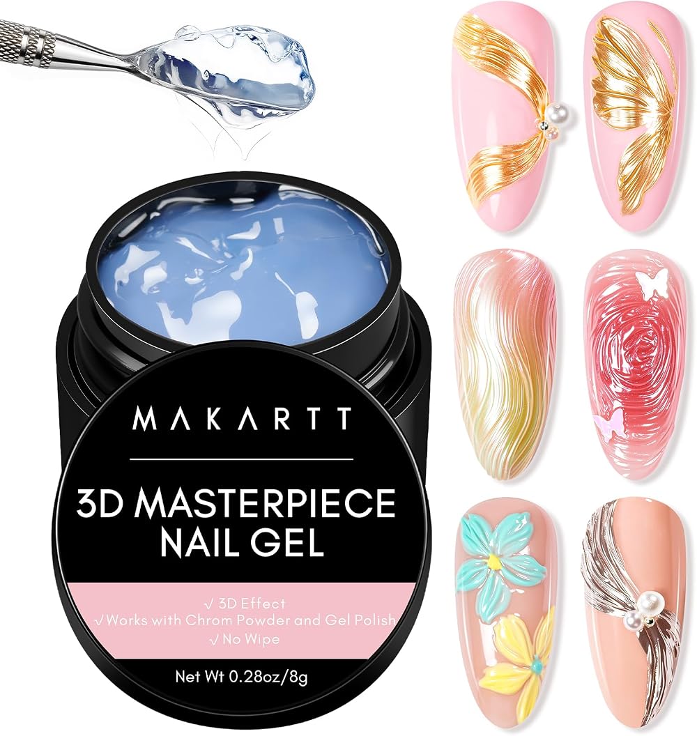 Makartt 3D Nail Gel Mirror Chrome Powder 3D Texture Gel for Nail Art