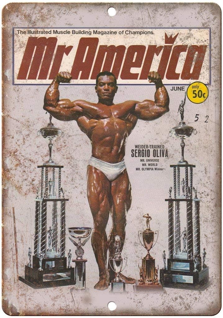 HAHUHU Mr America Sergio Oliva Weider Bodybuilding Wall Decor Iron Poster Painting Tin Sign Vintage for Cafe Bar Pub Home Beer Crafts Decoration 8×12 inch