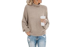 ADJHDFH Womens Sweaters Turtleneck Oversized Sweaters Batwing Long Sleeve Pullover Loose Chunky Knit Jumper