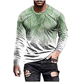 Muscularfit Long Sleeve Tee Shirts for Men Graphic Marble Print Casual Pullover Big and Tall Crewneck Sweatshirts Sports Tees