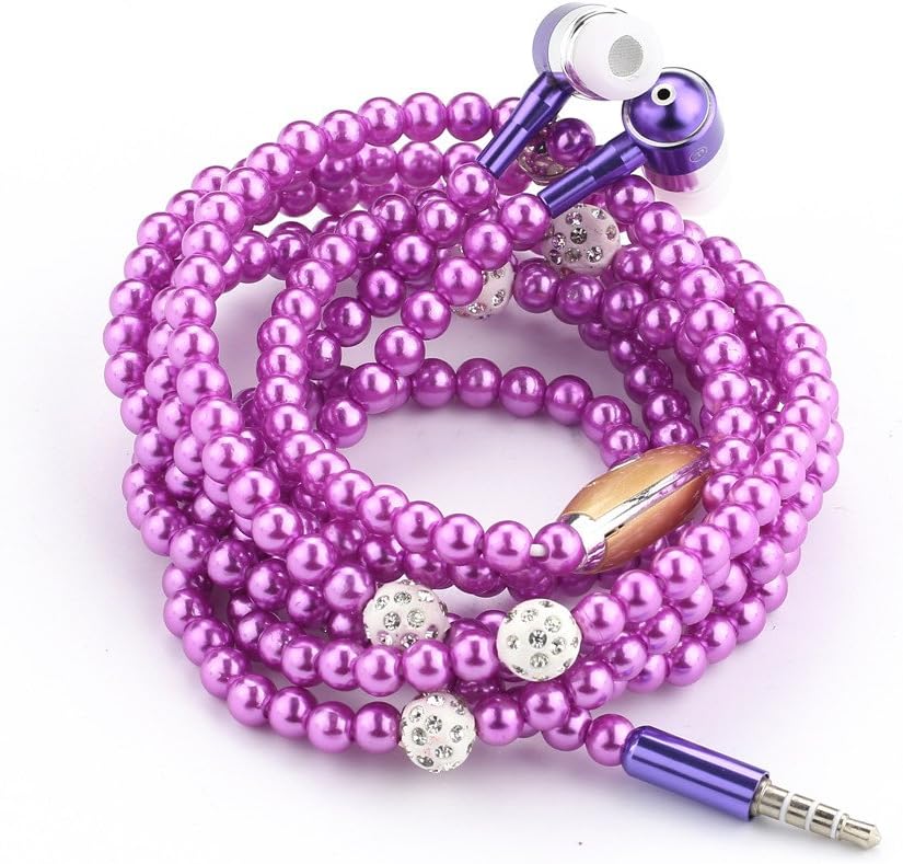 Luxury Purple Diamond Earphone Crystal Pearl in-Ear Earphone Bling Stereo Subwoofer with Mic for iPhone 6 6s Plus 5 Microphones
