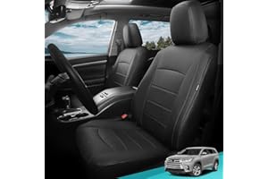 FEINEPRO Highlander Seat Covers for Toyota Highlander 2014 2015 2016 2017 2018 2019 7 Seats Full Set Faux Leather, 3-Row Second Row Captain's Chairs, Car Seat Protectors Accessories - Black