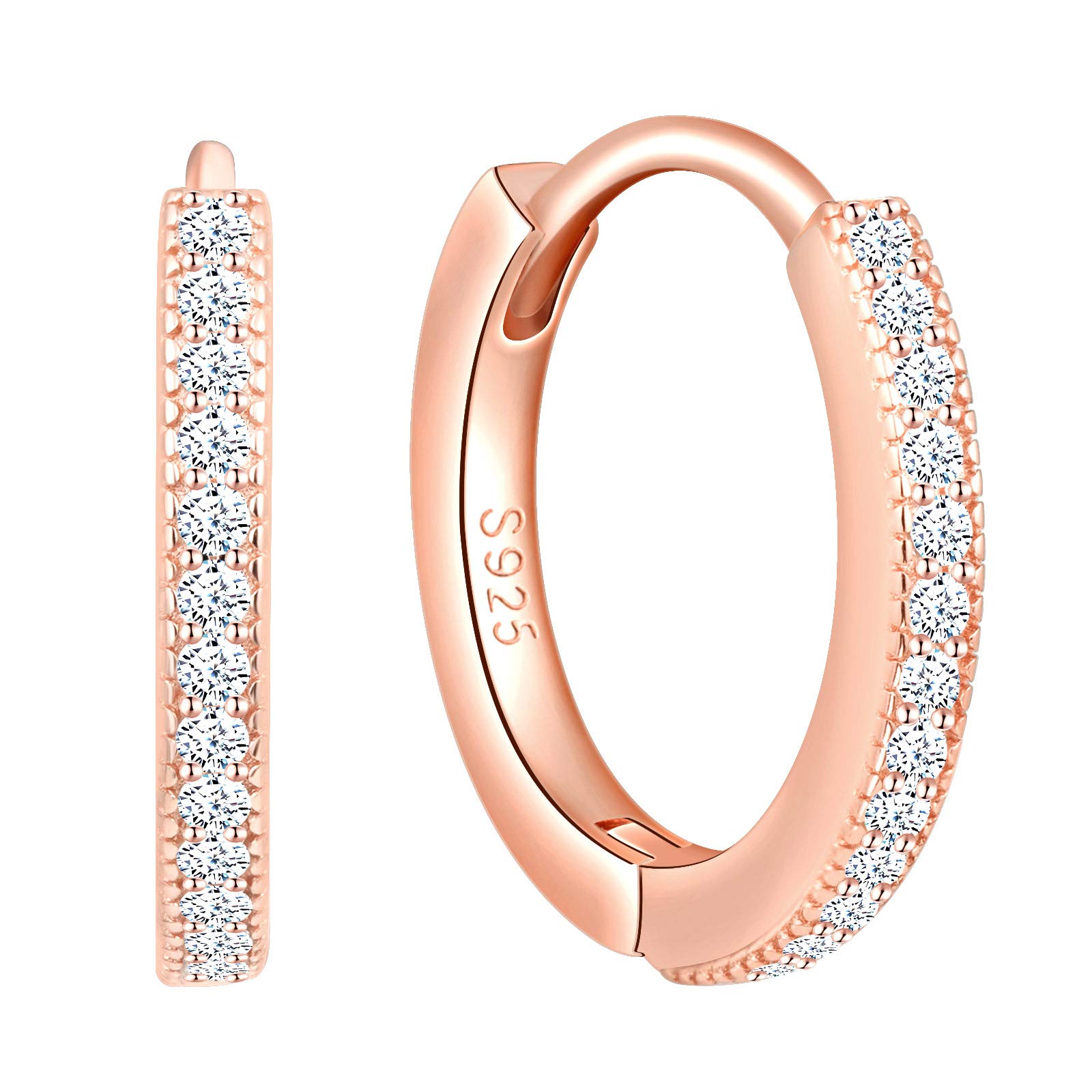 MicLee Woman's girl's Earrings studs, 925 Sterling silver Hoops earrings, mini simple diamond earrings buckle, Inlaid zircon, rose gold