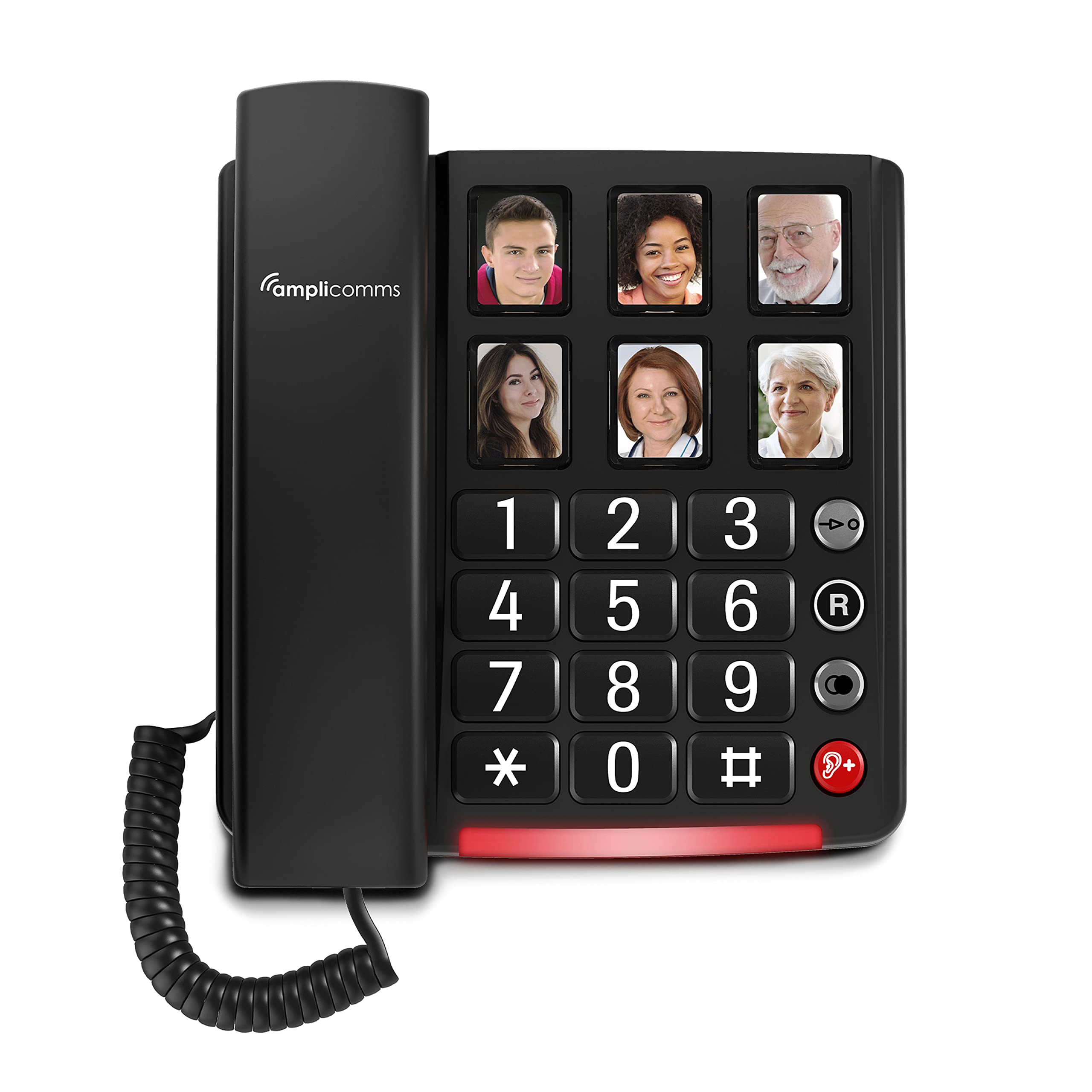 Amplicomms BigTel 40 Plus, Corded Large Button Phone, Six Photo Direct Dial Buttons, Audio Boost +40dB, Extra Loud Ringtones, Hearing Aid Compatible