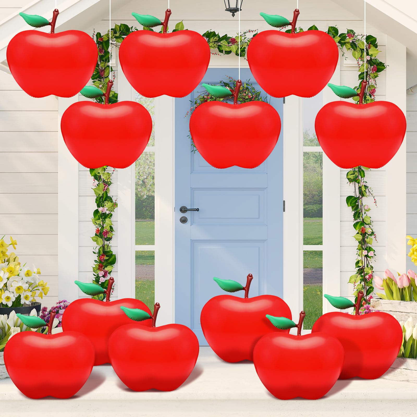 Photo 1 of 12 Pieces Welcome Back to School Inflatable Decor Inflatable Apple Balloon Hanging Blow up Apple Decoration for First Day of School Party Classroom Welcome Photo Prop Fruit Themed Party Decor