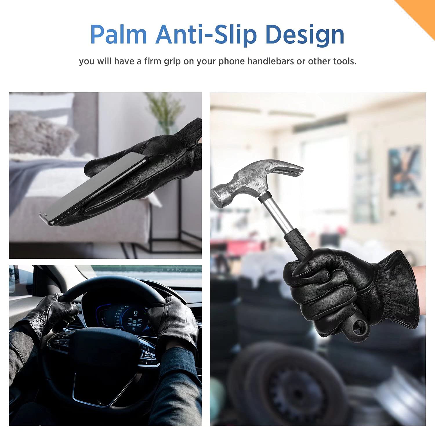 Alepo Genuine Sheepskin Leather Gloves for Men, Winter Warm Touchscreen Texting Cashmere Lined Driving Motorcycle Gloves