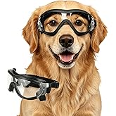 Enjoying Clear Dog Goggles Medium to Large Breed, Dog Sunglasses UV Protection, Large Dogs Driving Eye Protection, Outdoor Windproof Dustproof Anti-Fog, Breathable, Adjustable Straps, Transparent
