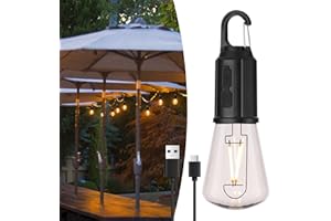 BRIGHFIVEY Battery Operated Rechargeable LED Lights Bulbs 2w 2700k Soft White,3 Light Modes with Hook for Outdoor Umbrella Lights,Patio,Waterproof Portable Cordless Light Bulb 1 Pack
