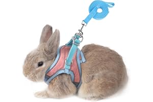 SQUSIMEI Adjustable Bunny Harness and Leash Set Double Buckle with Reflective Strips Rabbit Vest Pets Stuff Suitable for Rabbit Walks Accessories (Powder Blue, S)