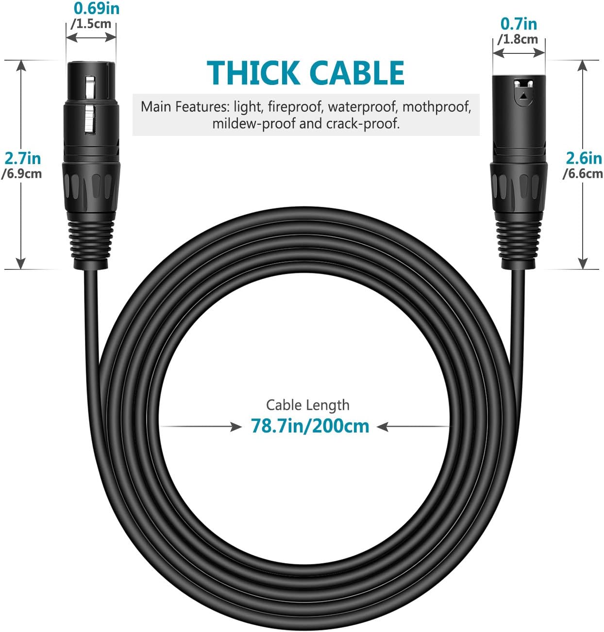 Neewer® 10 in 1 Mega Value Pack With 6.5 Feet / 2 Metres DMX Stage Light Cable Wire 3 Pin XLR Male to Female Connector for Moving Main Light PAR Light Headlamp with XLR Input and Output - Image 5