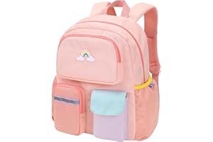 BrainyBees Kids Backpack for Girls - 15 Inch Preschool Kindergarten Bookbag for Children 3 to 8, Lightweight School Bags for 1st 2nd Grade, Kids Travel Backpack with Reflective Stripe, Pink Rainbow