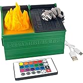 MunnyGrubbers - Dumpster Fire Desk Pencil Holder With USB Rechargeable Multicolor LED Flame & Fidget Racoon - Desk Accessories - Cute Decor - Funny Gifts for Coworker - (DFPH-USB-Green)