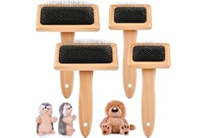 Lainballow 4 PCS Wool Carders, Wooden Hand Carders for Wool, Needle Felting Brush, Slicker Brush with Solid Wood Handle for Craft Felt Project, Dogs, Cat