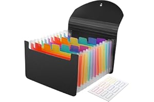 CASAON 13 Pockets Coupon Receipt Organizer A6 Expanding File Folder, Small Accordian File Organizer for Storage Cards, Receipts, Coupons and Tickets-Black