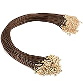 Aemygo 200 Pcs Waxed Leather Necklace Cord with Clasps, Braided Rope Necklace with Lobster Clasp 2 mm Premium Bulk Chains for Jewelry Necklace Bracelet Pendants Making (Brown)