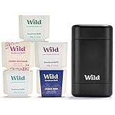Wild - The Full Monty Starter Kit - Black Case with Refills in a Variety of Fresh Scents 5 x 1.4oz - Refillable Deodorant & Aluminum Free - Long Lasting Protection - Vegan