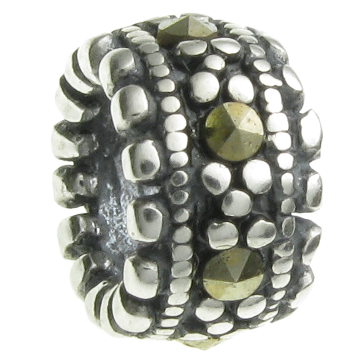 Queenberry Sterling Silver Rondelle Natural Marcasite European Style Bead Charm