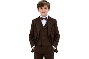 LYOUCI Tweed Boys Suit 3 Piece Slim Fit Herringbone Suits Blazers Set Tux Double Breasted Jackets Vest Pants Wedding Outfit for Boy