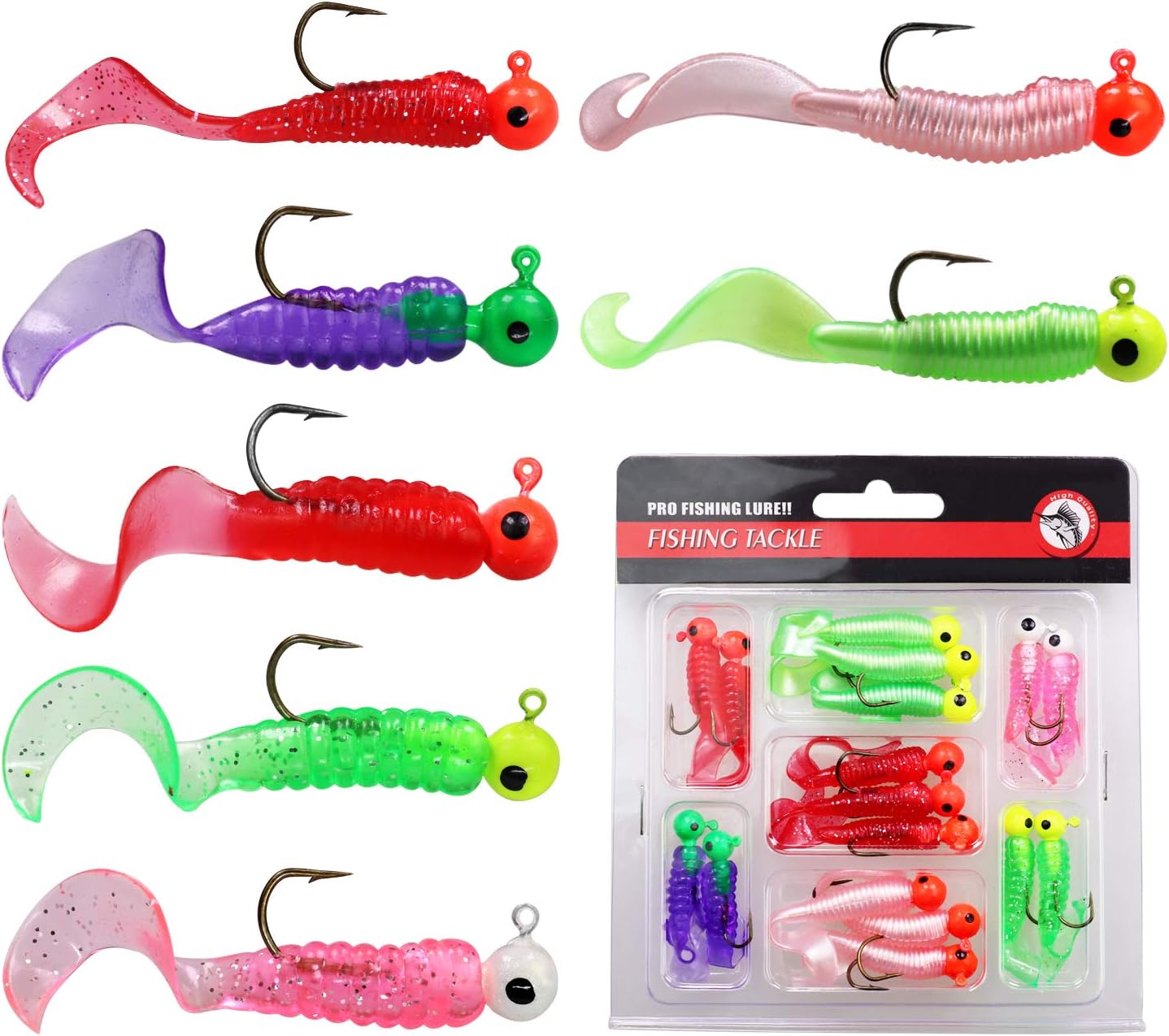 Ball Jig Heads with Curved Tail Grubs Fishing Lures
