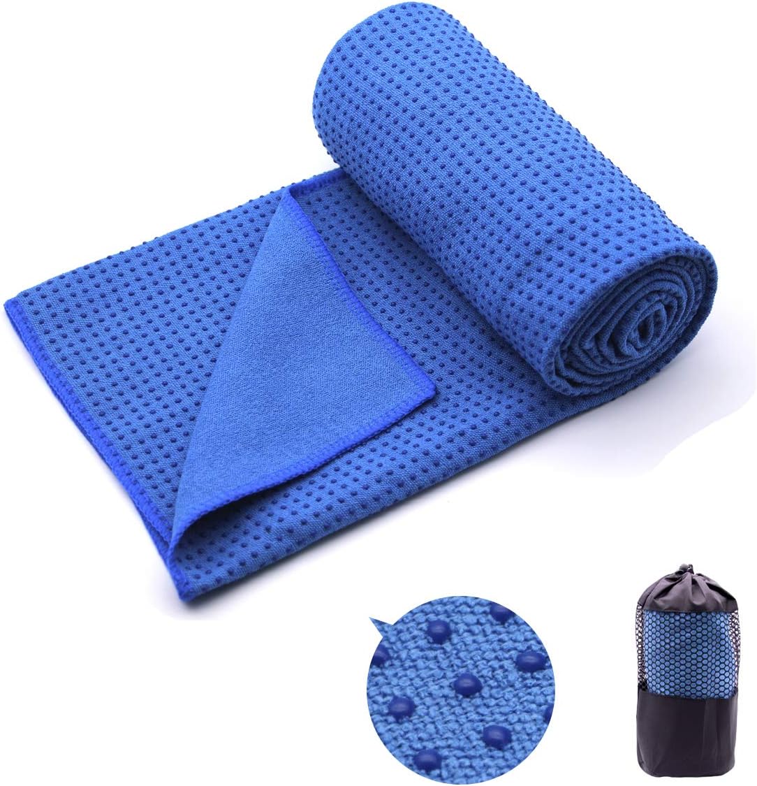 Yoga Towel,Hot Yoga Mat Towel - Sweat Absorbent Non-Slip for Hot Yoga, Pilates and Workout 24"x72"(Blue) …