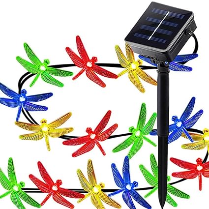 KOBWA Lichterkette,4.8m/20pcs Libelle Mehrfarben LED Solar Angetriebene