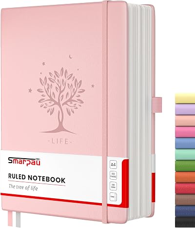 Smarpau A4 Notebook 100gsm Leather Hardcover Pink 320 Pages College Ruled