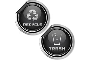VINYL FRIEND Trash and Recycle Magnets for Kitchen Cans and Recycling Bins, Dual Trash and Recycle Magnet for Garbage Cans, 2 Silver Round Magnetic Sticker, 5.5 x 5.5 Inch Home Outdoor Waste Bin