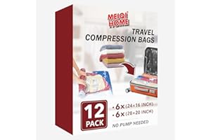 12 Pack Compression Bags for Travel | Vacuum Seal Storage Bags for Luggage & Dirty Clothes | Travel Packing Space Saver Bags 
