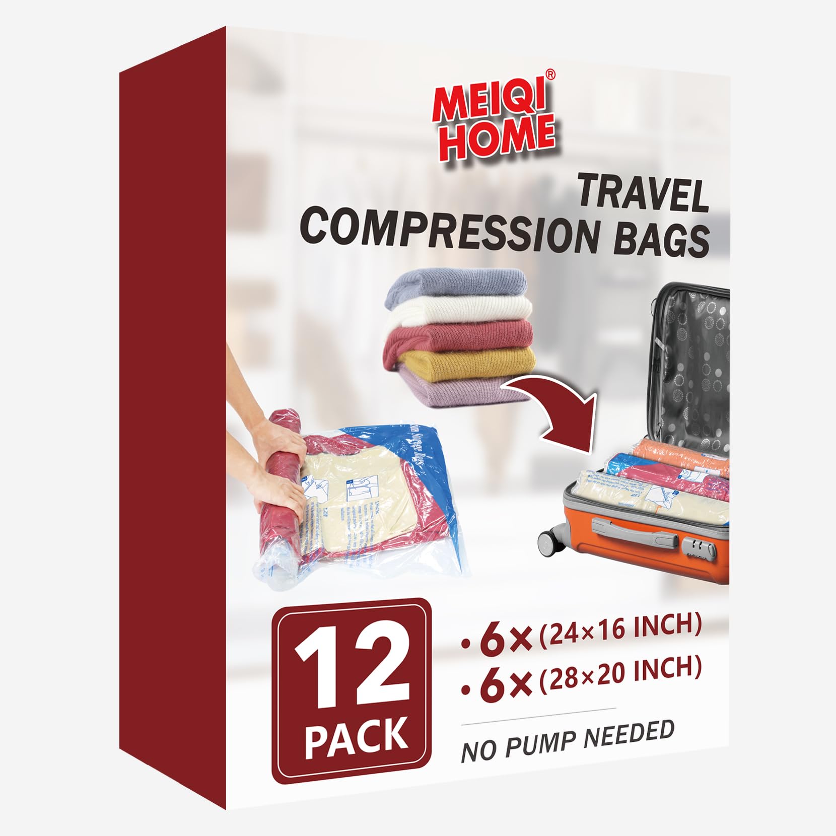 Vacuum Storage Bags Space Saver Sealer Bags,Compression Bags for Clothes, Pillows, Comforters, Blankets, Bedding12 Pack Bags for Travel